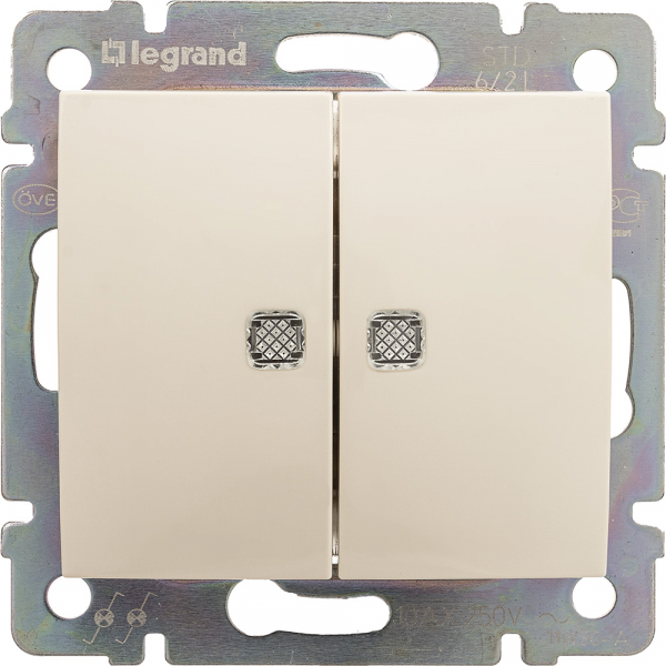 Legrand Valena Крем Переключатель 2-х клавишный с подсветкой