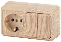 Блок розетка с выключателем Intro Quadro 2-702-11 двойным горизонтальный 10(16)А-250В, IP20, ОУ, сосна