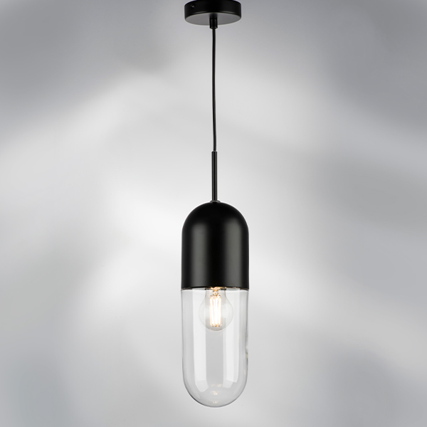 690017 Люстра RAMO 1х40W E27 ЧЕРНЫЙ МАТОВЫЙ/ПРОЗРАЧНЫЙ