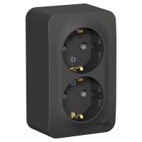 BLANCA О/У РОЗЕТКА двойная с заземлением без шторок, 16А, 250В, АНТРАЦИТ