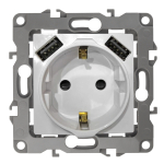 12-4109-02 ЭРА Розетка 2P+E 16A-250В, штор. с 2xUSB 5В-3А, Эра12, слоновая кость (10/100/2000)