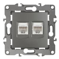 12-3108-12 ЭРА Розетка информационная двойная 2XRJ45, IP20, Эра12, графит (10/100/2500)