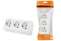 Розетка 3-х местная горизонтальная 2П+3 открытой установки IP20 16A с з/ш белая "Ладога" TDM