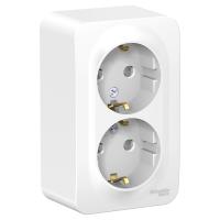 BLANCA О/У РОЗЕТКА двойная с заземл. со шторк. МЕТАЛ.ПЛ.,16А, 250В, БЕЛЫЙ