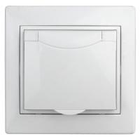 1А-207-01 Intro Розетка 2P+E Schuko с крышкой штор., 16А-250В, СУ, Al+Cu, Plano, белый (10/100/2500)