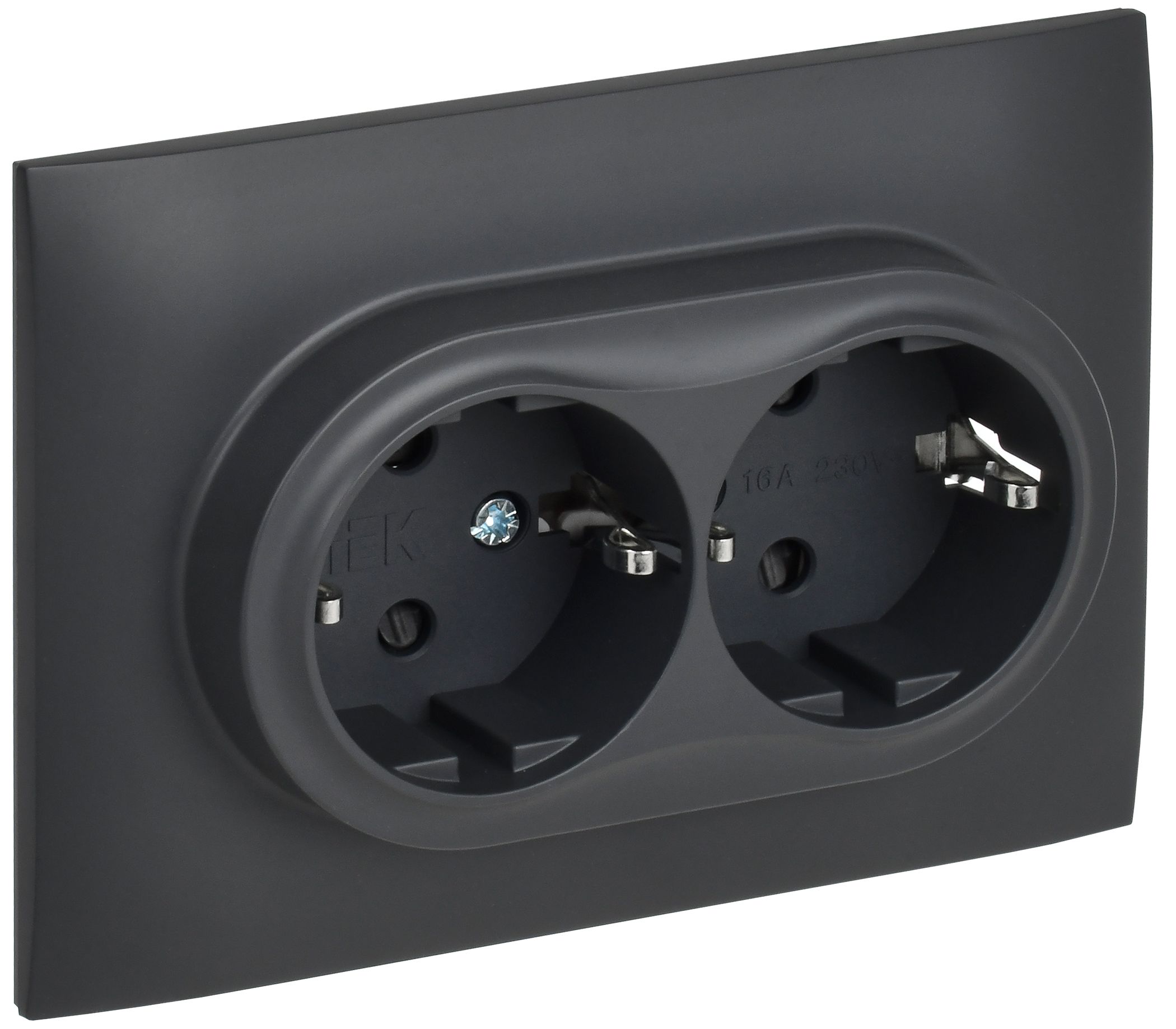 SKANDY Розетка 2-местная с заземлением с защитными шторками 16А в сборе SK-R07T титан IEK