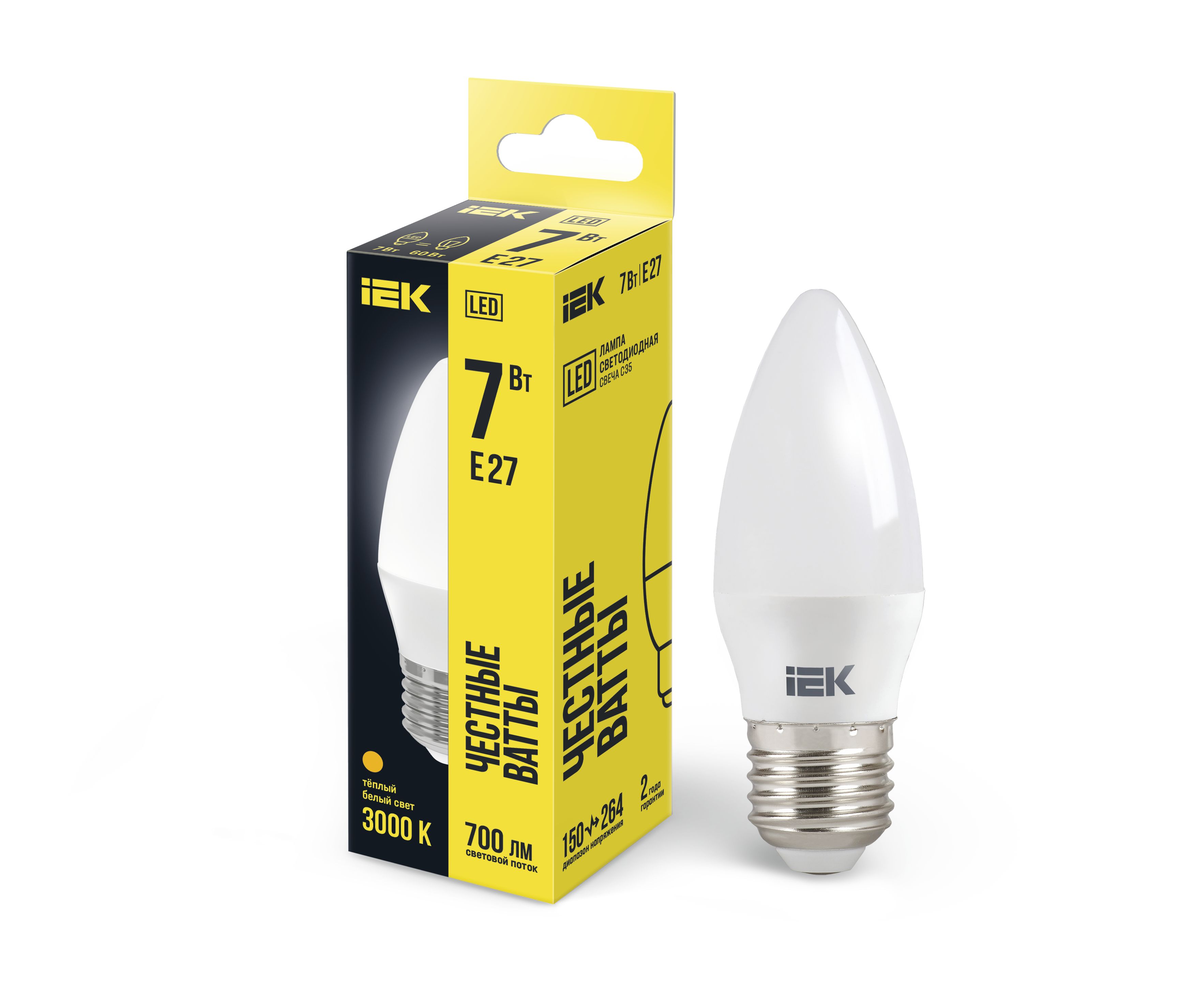 Лампа светодиодная C35 свеча 7Вт 230В 3000К E27 IEK