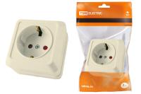 Розетка 2П+З открытой установки с з/ш IP20 16А, слоновая кость "Ладога" TDM