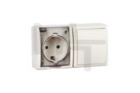 Блок  розетка 2P+E Schuko 16А 250В + выключатель 10А 250В  IP54  слоновая кость