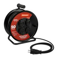 Удлинитель силовой КГ на катушке 4 гнезда, с/з, 50м, 3х2,5мм², IP44 с выключателем, c защитными крышками, металлическая катушка REXANT