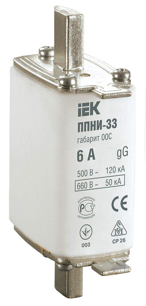 Плавкая вставка предохранителя ППНИ-33 габарит 00С 6А IEK