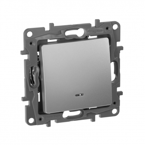 Legrand Etika Алюм Переключатель с подсветкой  10А  авт. клем