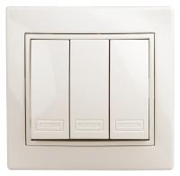 1-106-02 Intro Выключатель тройной, 10А-250В, IP20, СУ, Plano, сл.кость (10/200/2400)