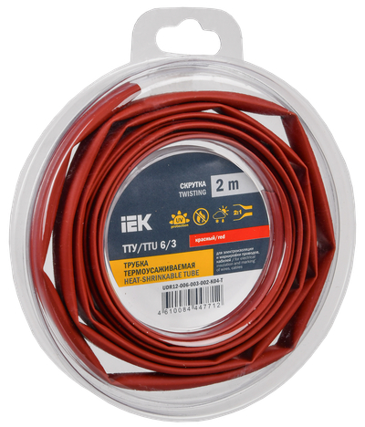Трубка термоусадочная ТТУ нг-LS 6/3 красная (2м/упак) IEK