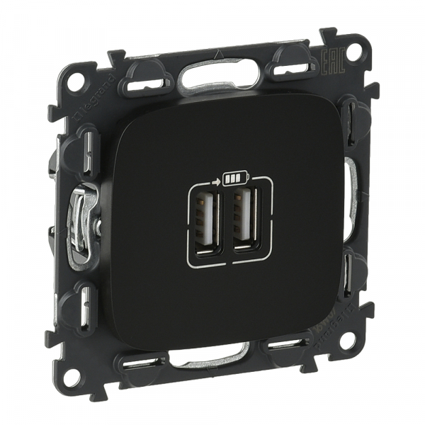 Legrand Valena ALLURE Антрацит Розетка 2-ая USB 240В/5В 1500мА (с лицевой панелью)