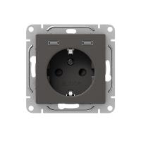 Механизм розетки с USB-C - 2шт, 16А, с заземлением, со шторками, мокко Эпика EKF