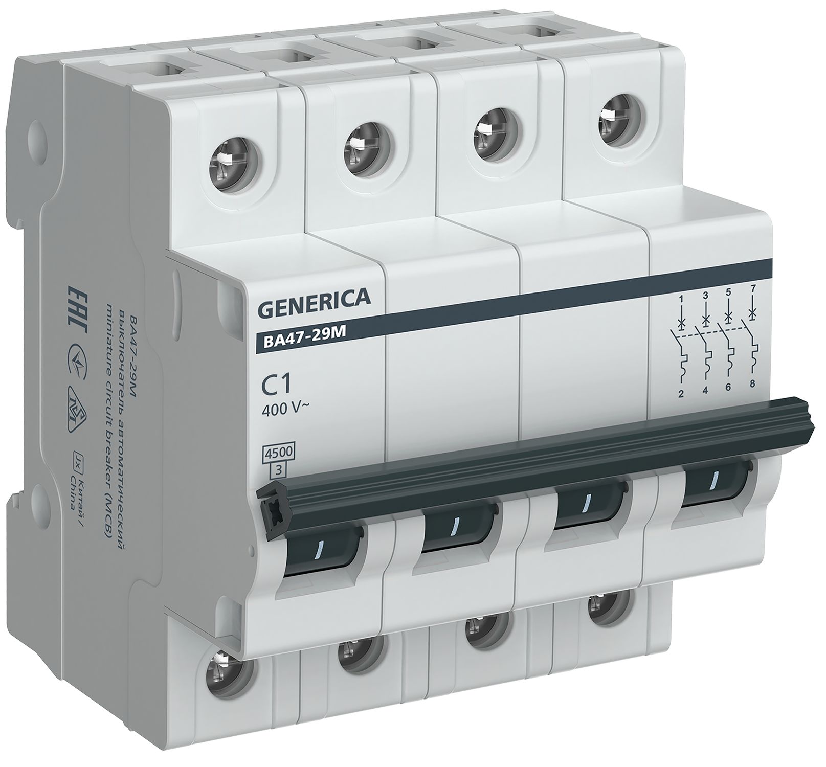 Автоматический выключатель ВА47-29М 4P 1А 4,5кА C GENERICA