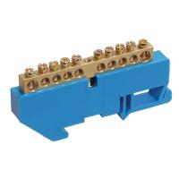 Шина «N» нулевая с синим изолятором на DIN-рейку 6x9мм стойка бол. 10 групп REXANT