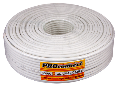 Кабель коаксиальный RG-6U, 75Ом, Cu/Al/Cu, 48%, 100м, INDOOR, белый PROconnect