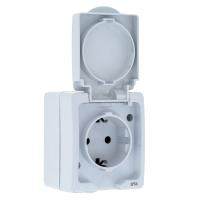 Венеция Розетка 1х 16А с заземлением с крышкой IP54 белый с защ. штор. EKF