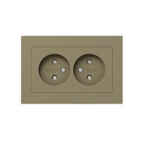 Механизм розетки двойной, 16А, без заземления, со шторками, с рамкой, шампань Эпика EKF
