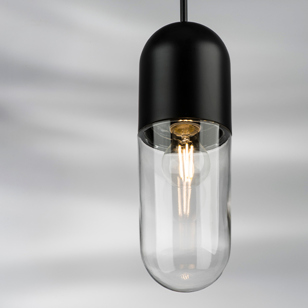 690017 Люстра RAMO 1х40W E27 ЧЕРНЫЙ МАТОВЫЙ/ПРОЗРАЧНЫЙ