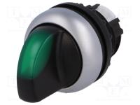 M22-WRLK3-G Переключатель с поворотной ручкой 3-х позиционный 60?  c фиксацией  цвет зеленый с подсв