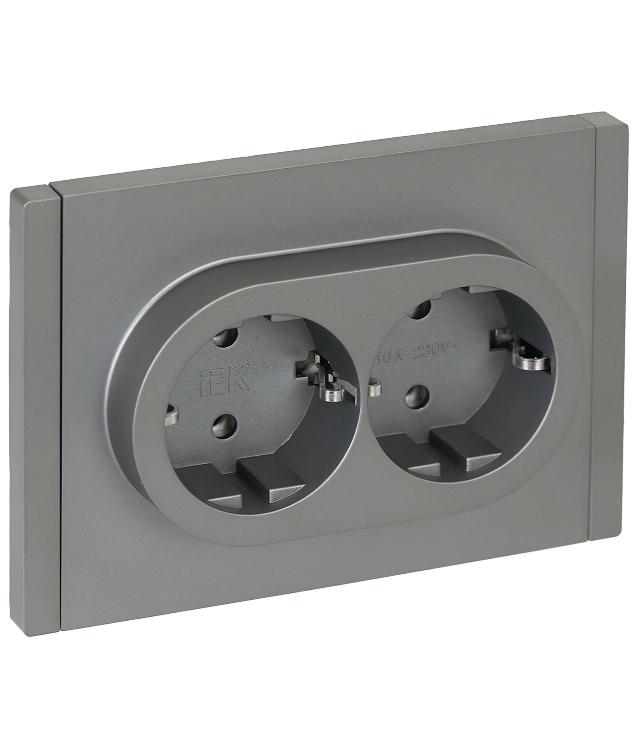 FORTE&PIANO Розетка 2-местная с заземлением без защитных шторок безвинтовое крепление 16А FP524 сталь IEK