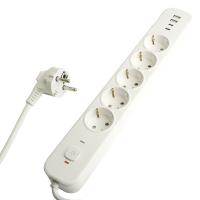 Сетевой фильтр 5-местный с/з STEKKER 3x1мм2, 3 м, 250В, 16А, 2 USB-A+2 Type-C 3, серия Nova, белый