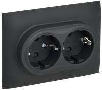SKANDY Розетка 2-местная с заземлением с защитными шторками 16А в сборе SK-R07G графит IEK