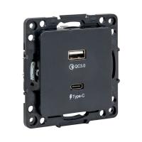 Стокгольм Механизм Розетки с 2USB type-A + type-C черный  EKF