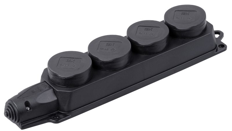 Розетка (колодка) 4-местная РБ34-1-0м с защитными крышками IP44 ОМЕГА каучук IEK