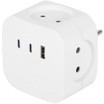 SP-4-3USBAC-W  Разветвитель электрический ЭРА SP-4-3USBAC-W на 4 розетки + 3 USB A+C со шторками 10А белый