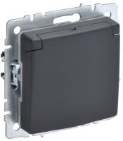 BRITE Розетка 1-местная с заземлением с защитными шторками и крышкой 16А IP44 РСбш10-3-44-БрГ графит IEK