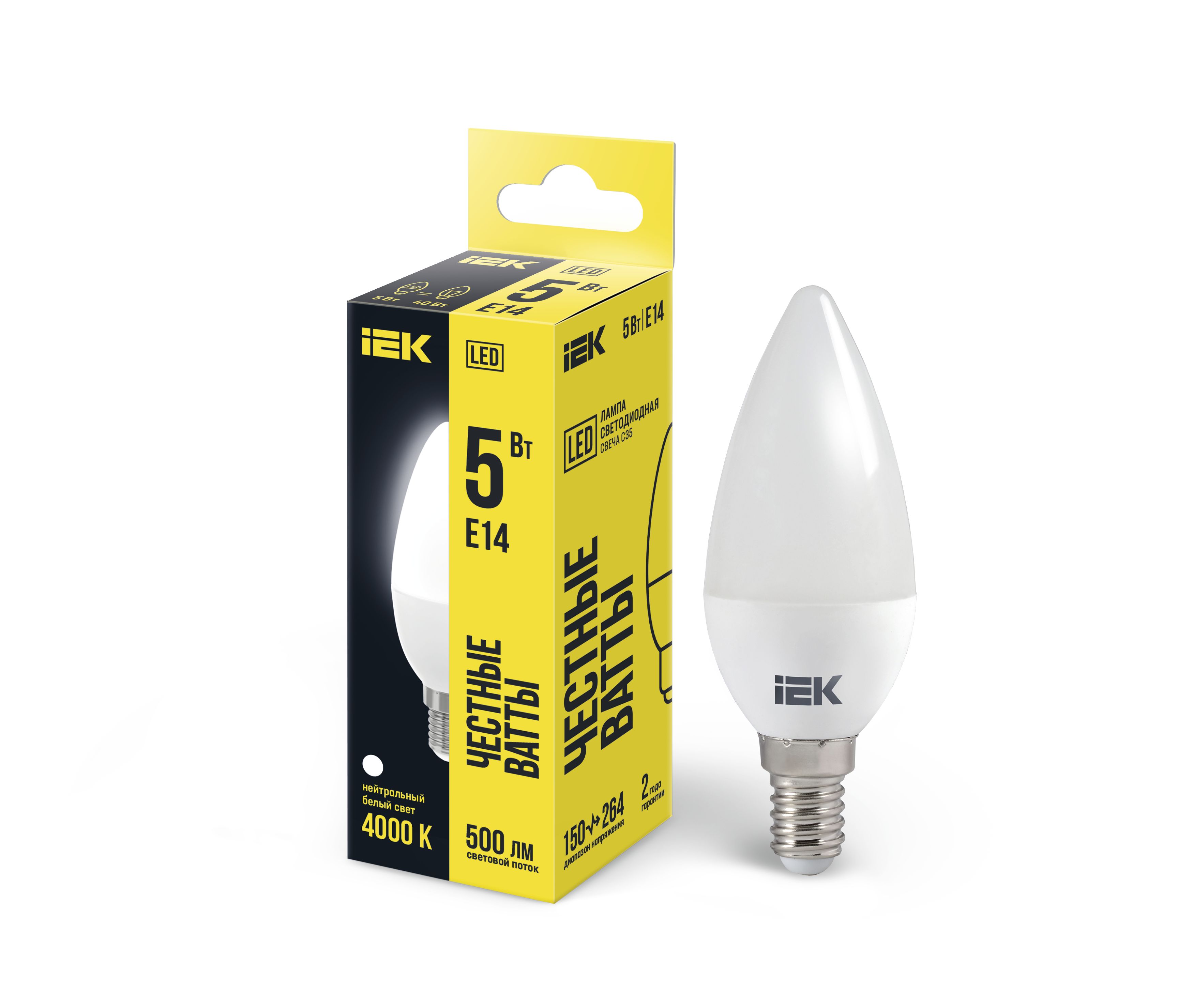 Лампа светодиодная C35 свеча 5Вт 230В 4000К E14 IEK