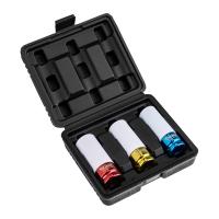 Набор шестигранных ударных удлиненных торцевых головок для колесных дисков, 1/2", 3 предмета (17, 19, 21мм) пластиковый кейс KRANZ