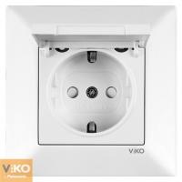 90970012 Розетка 1-я с/з с крышкой белая VIKO MERIDIAN