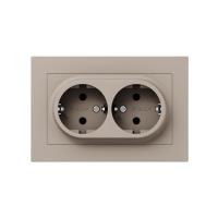 Механизм розетки двойной, 16А, с заземлением, без шторок, с рамкой, кремовый Эпика EKF