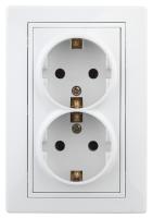 Розетка Intro Plano 1Э-208-01 с заземлением двойная 2X2P+E Schuko со шторками, 16А-250В, СУ, без лапок, белый