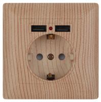 4-410-11 Intro Розетка P+E Schuko со шторками, 16А-250В + 2хUSB, СУ, Solo, сосна (10/100/2000)