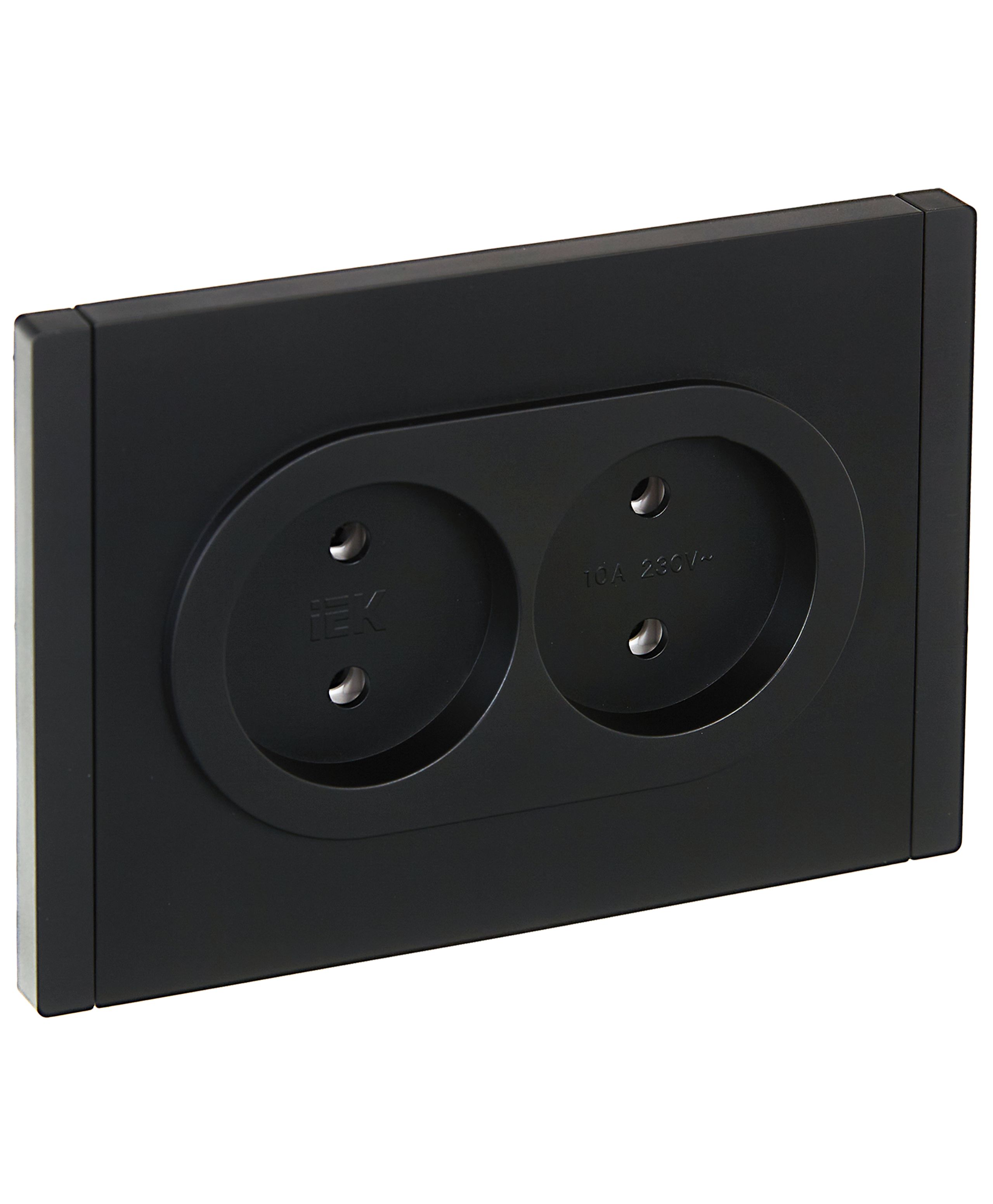 FORTE&PIANO Розетка 2-местная без заземления без защитных шторок безвинтовое крепление 10А FP126 черный IEK