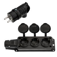 Набор розетка 3 гнезда переносная + вилка угловая 16А, IP54 каучук REXANT