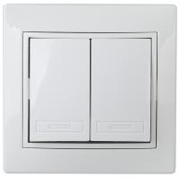 1-104-01 Intro Выключатель двойной, 10А-250В, IP20, СУ, Plano, белый (10/200/2400)