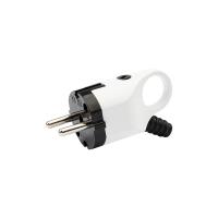 Вилка Евро угловая с з/к 16А с ушком (кольцом) бело-черная REXANT