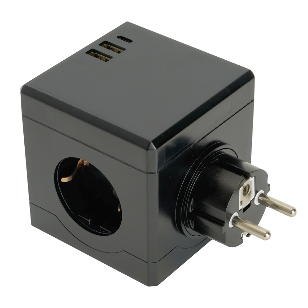 Разветвитель сетевой 3-местный с/з STEKKER ADP16-33-22, 250V, 16A, ABS пластик, черный STEKKER black