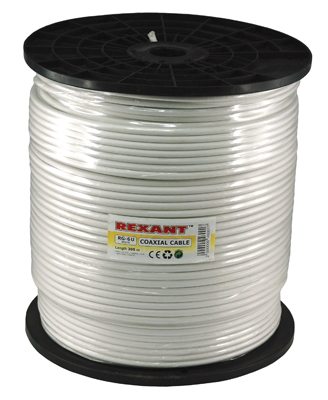 Кабель коаксиальный RG-6U, 75Ом, CCS/Al/Al, 64%, 305м, INDOOR, белый REXANT