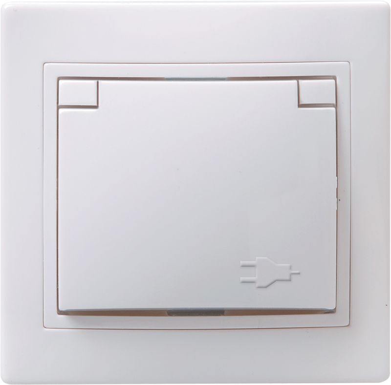 Розетка 1-местная РСбш10-3-КБ с заземляющим контактом с защитной шторкой с крышкой 16А КВАРТА белый IEK