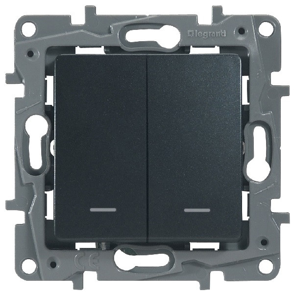 Legrand Etika Антрацит Переключатель 2-клавишный с подсветкой  10А  авт. клем