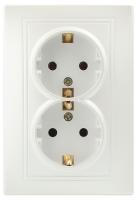 Розетка Intro Plano 1-205-06 с заземлением двойная 2X2P+E Schuko, 16А-250В, IP20, СУ, перламутр