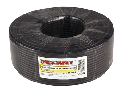 Кабель коаксиальный RG-58 A/U, 50 Ом, Cu/Al/Cu, 64%, 100м, OUTDOOR, черный REXANT